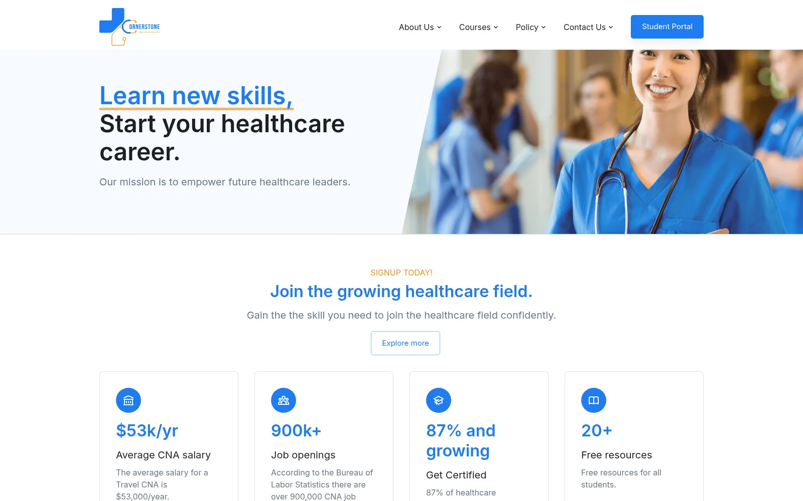 Cornerstone Medical Training Center website designed by SVD Services